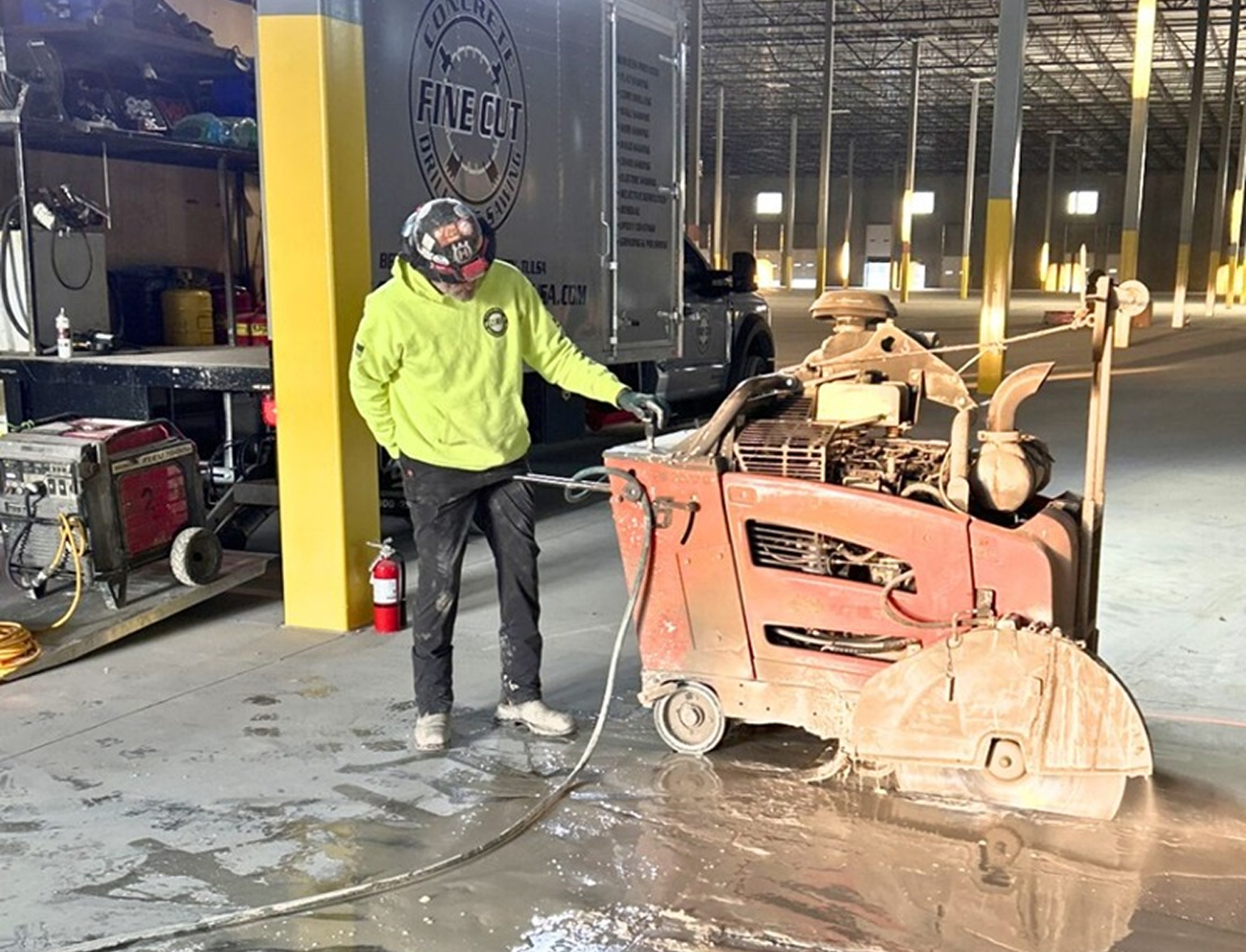 Slab cutting with walk-behind concrete saw